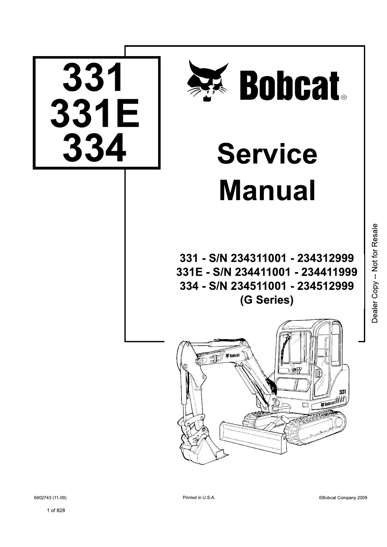 331 331E 334 Excavator Service Manual Bobcat 2